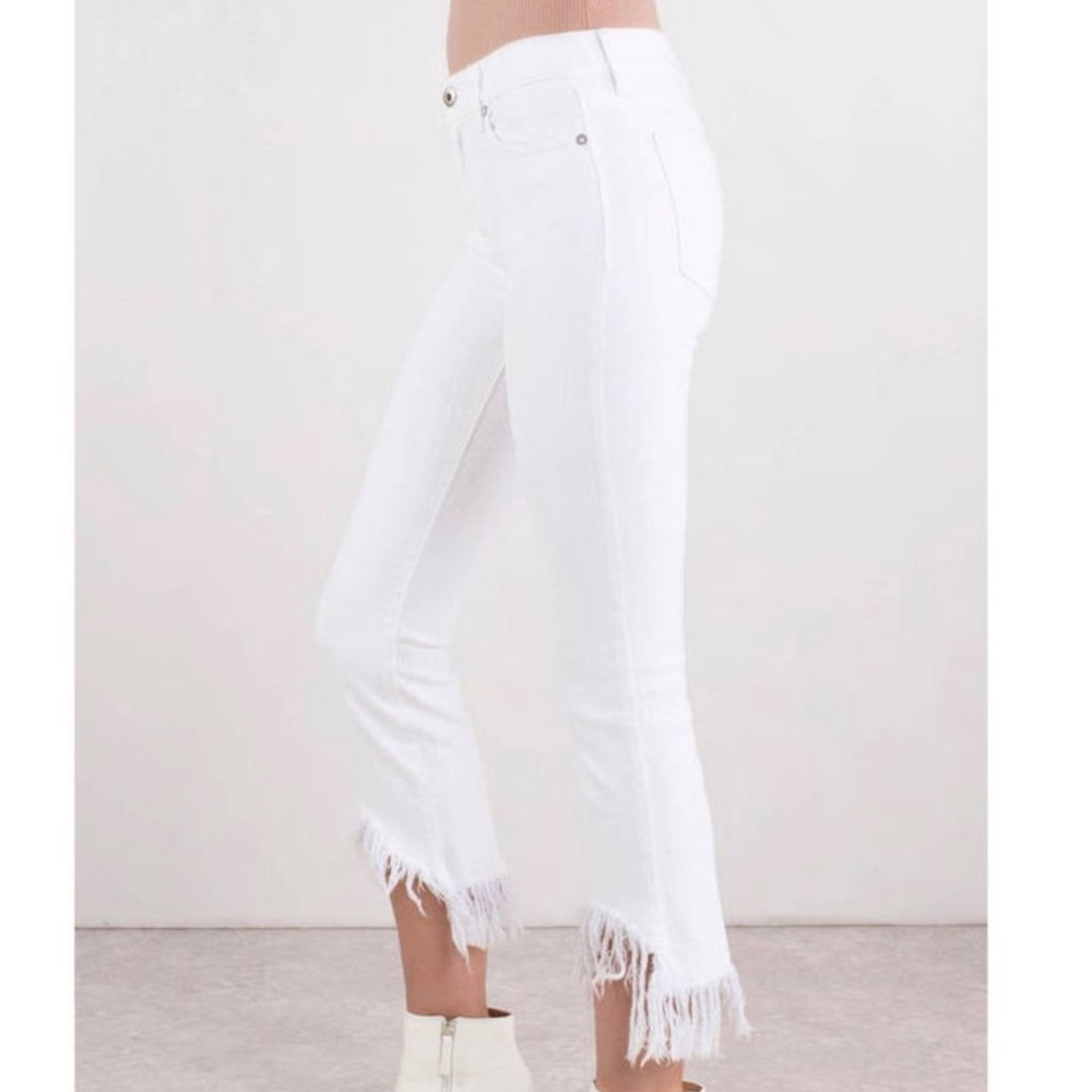 Pistola | White Cropped Fringe Jeans | 29 | High Waist